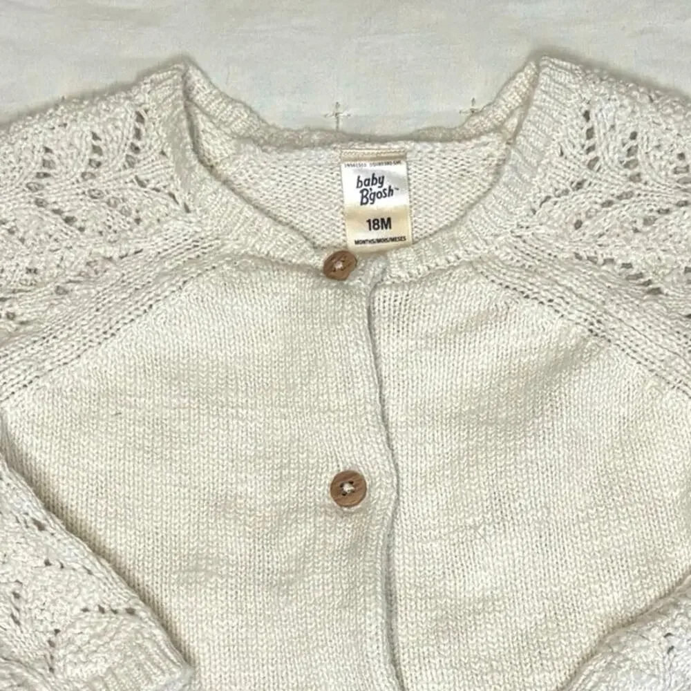 Baby B’Gosh Pointelle Cardigan Sweater Girls 18M Ecru Knit Button Cotton